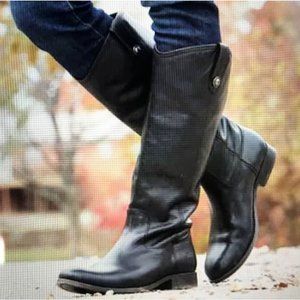 FRYE Melissa Button Inside Zip Knee High Riding Boot Black 9.5 NEW